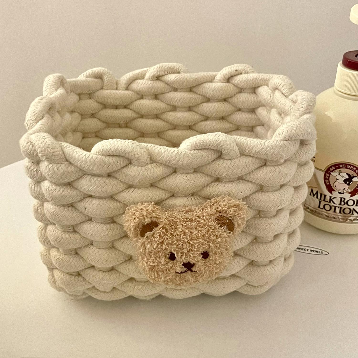 

Ins Kawai Desktop Storage Basket Korean Bear Cotton Linen Woven Basket Cute Cosmetics Makeup Sundry Storage Basket Organizer Box