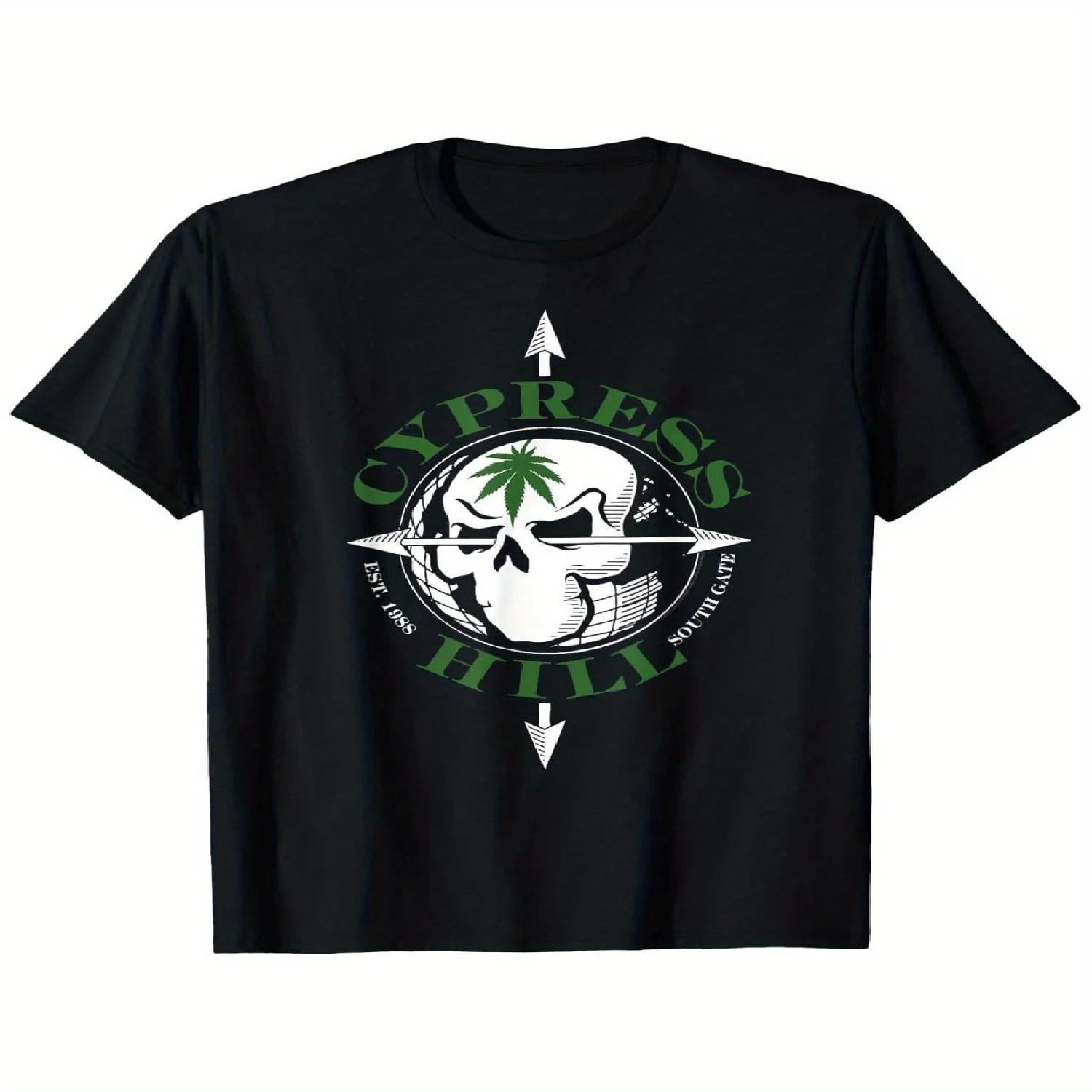 Cypress Hill Graphic T-Shirt - 100% Cotton, Unisex Casual Design with Skull & Palm Tree Emblem, S