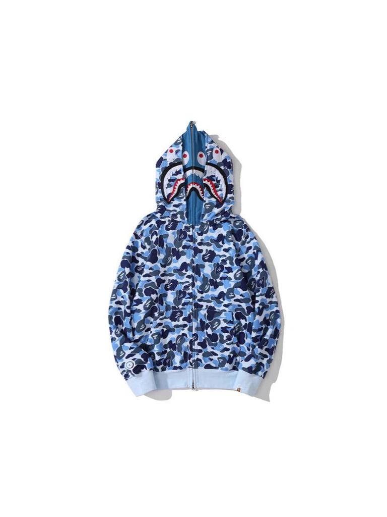 Double Hood Japanese Shark Camo Sweatshirt for Couples