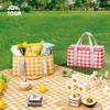 Insulated Picnic Bag, Outdoor Portable Folding Camping Lunch Box Bag, Cold Storage Bag, Travel Picnic Basket, Yellow And White Checkered Patter