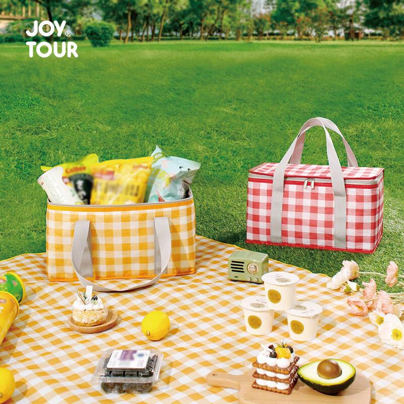 Insulated Picnic Bag, Outdoor Portable Folding Camping Lunch Box Bag, Cold Storage Bag, Travel Picnic Basket, Yellow And White Checkered Patter