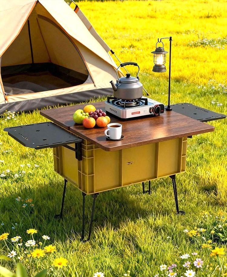 Outdoor camping folding table multi-functional camping box suitcase tea table balcony coffee table storage turnover box