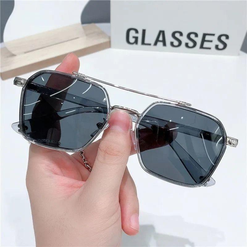 Men's Day & Night Color-Changing Double Bridge Sunglasses - Anti-UV, Trendy Driving Shades