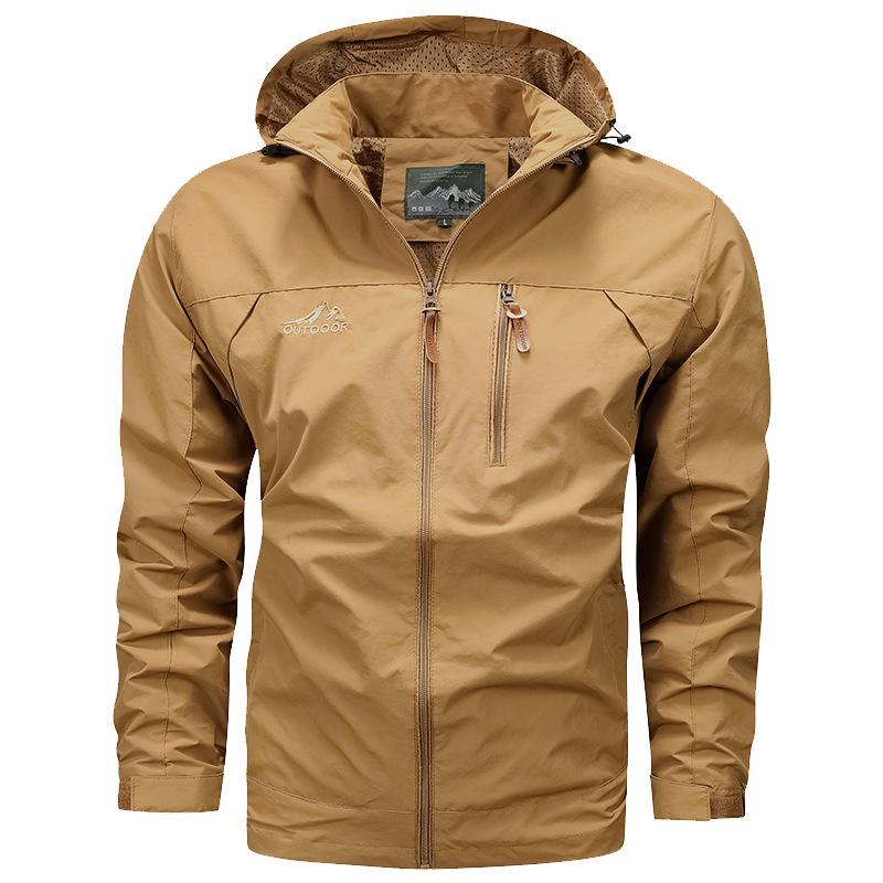 2025 Spring/Autumn Men s Windproof Hooded Jacket: Versatile, Solid Color, Casual Sports Outerwear. XXL
