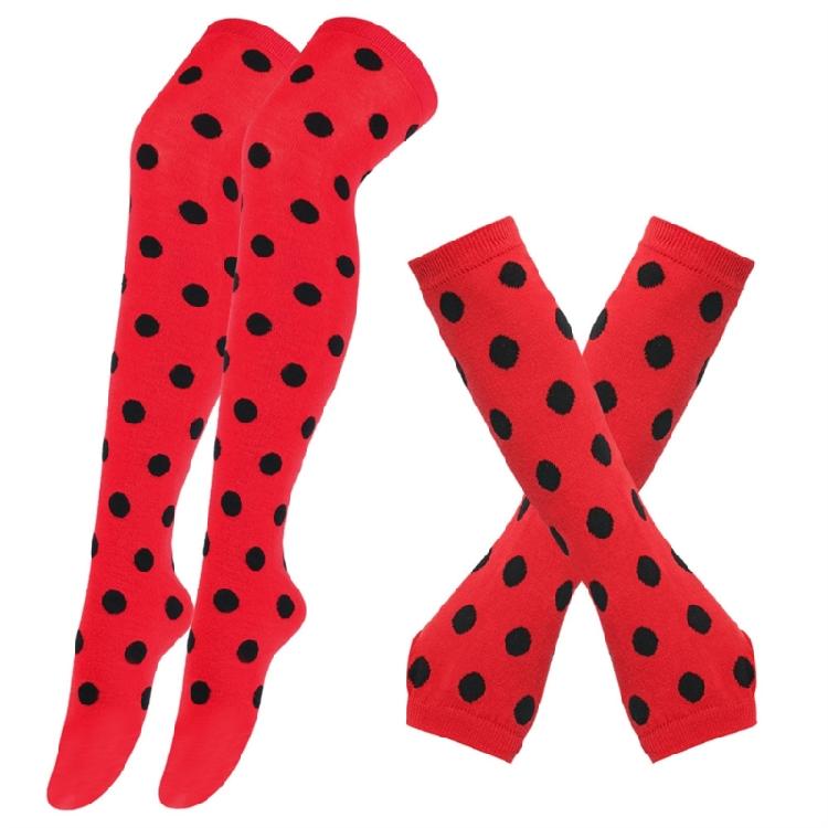 Cosplay Thigh High Long Socks for Women Girl Over Knee Stockings and Arm Warmers Insect Dots Print Costume Accessories