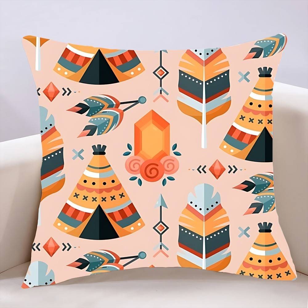 Flower Feather Pattern Pillow Case Cushion Cover Soft Cute Throw Pillow Case For Car Sofa Pillowcase Polyester With Zipper