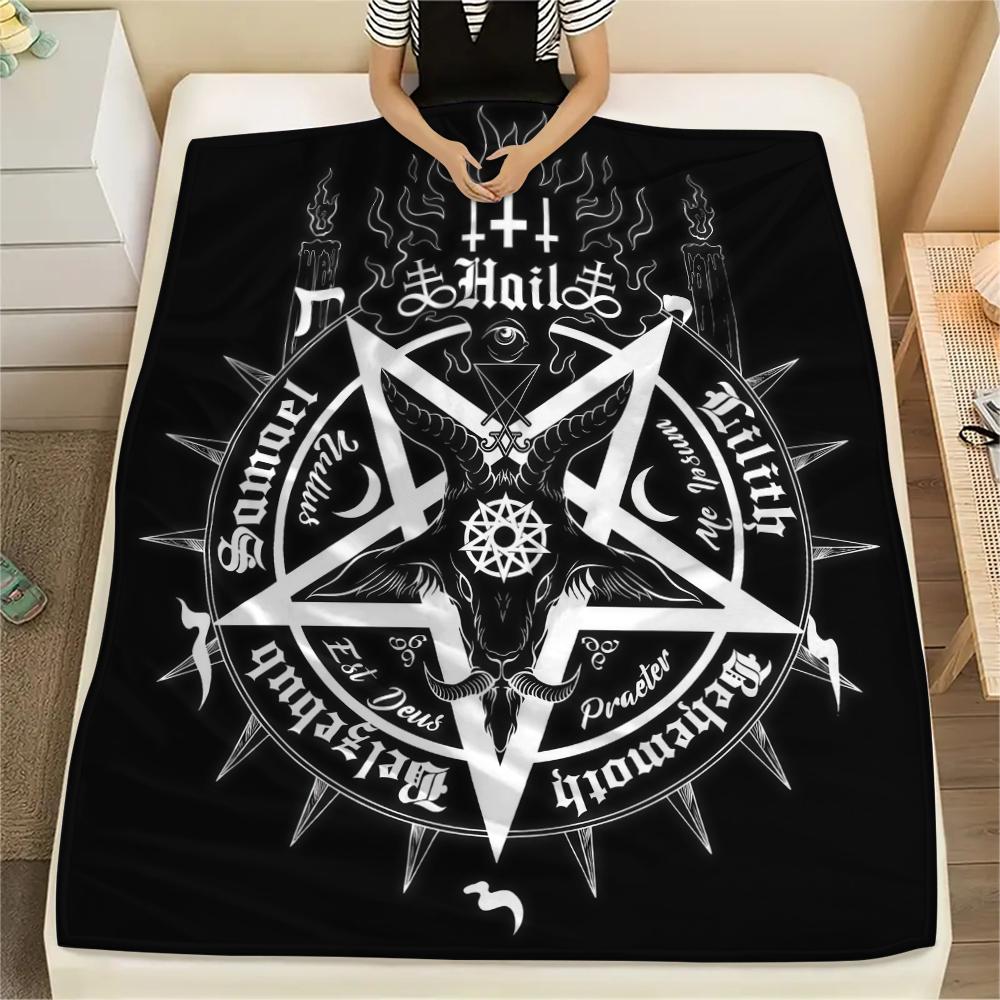 1PC Satan Symbol Print Flannel Blanket, High Quality All Seasons, Home Decor, Warmth and Comfort, Perfect for Christmas Gifts