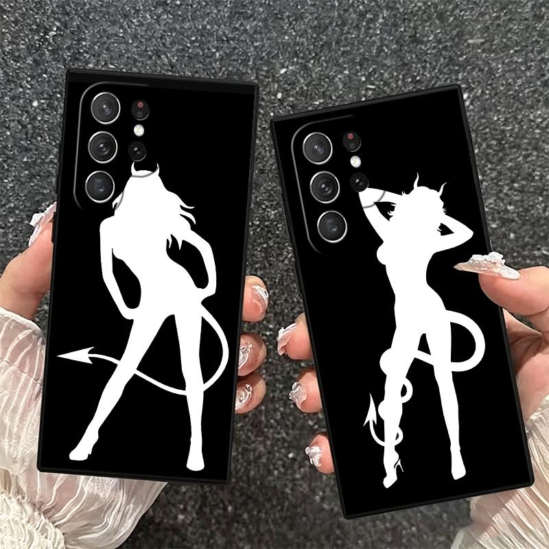 Devil Girl Silhouette Cool Soft Phone Case for Samsung Galaxy S26 S25 Edge S24 Ultra S23 Plus S22 S21 FE S20 Black Cover Back Sh
