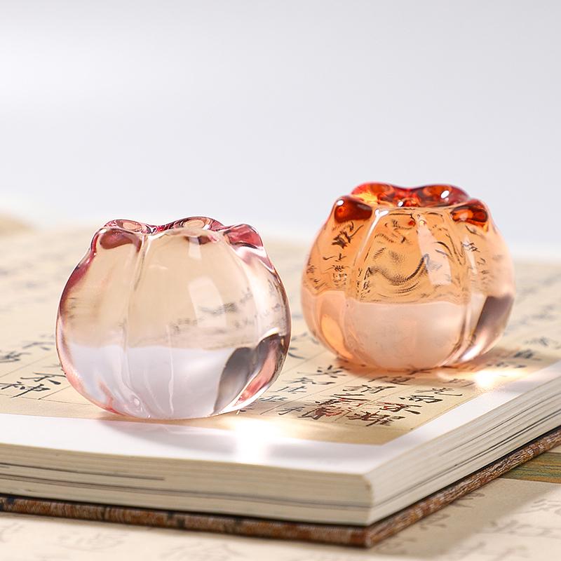 Pear Flower Crystal Glass Paperweight & Ruler: Elegant Decor for Calligraphy, Painting, and Cute Tea Pet.