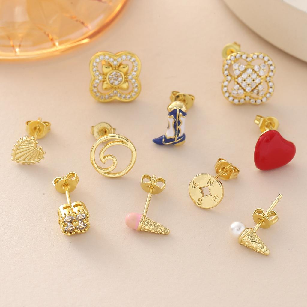 Four-leaf Clover Heart Ice Cream Cone Denim Boots Earrings Unique Design Earrings