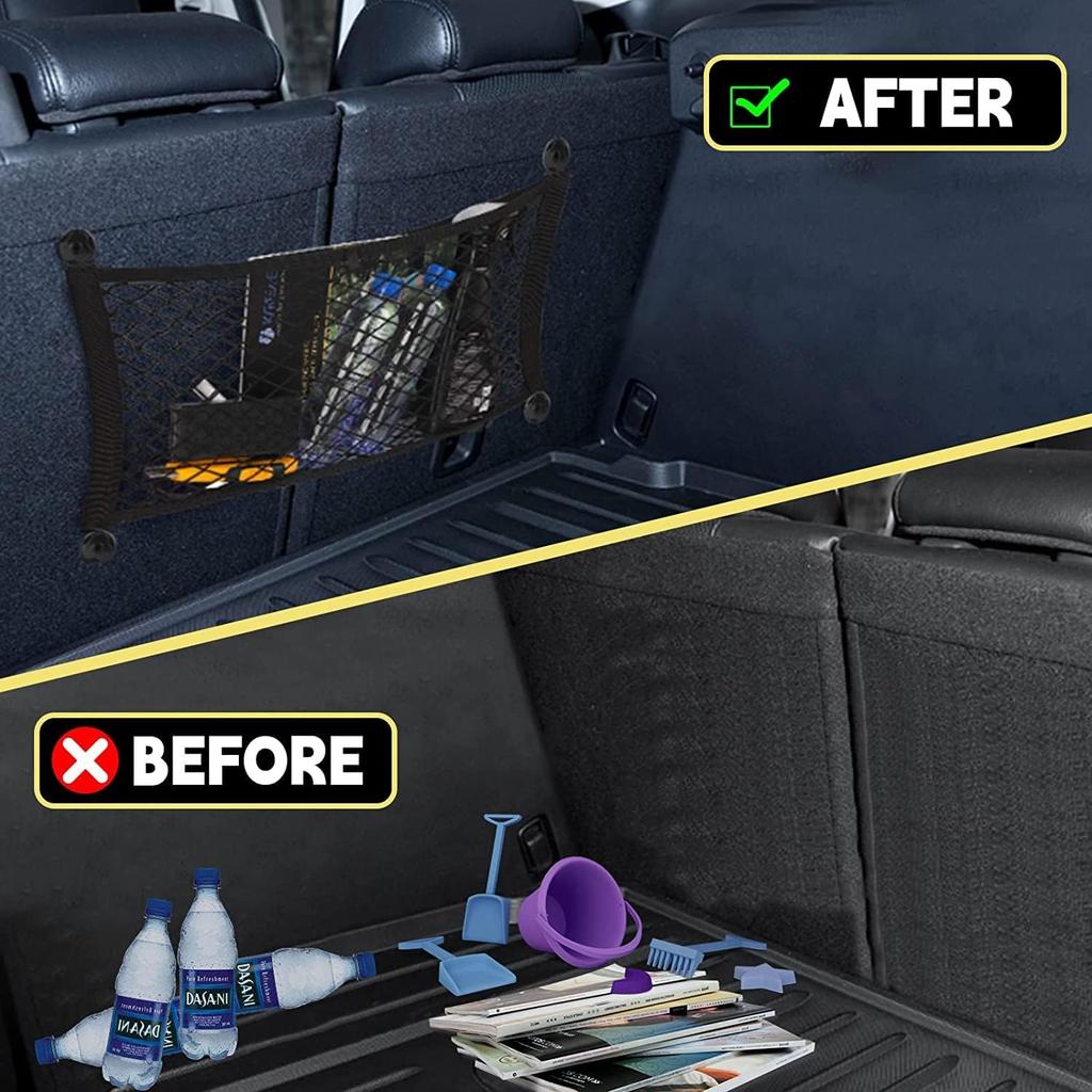 [4 Pack] Cargo Storage Net, 13.8X9.8'' DEDC Cargo Net Pocket, Universal Accessories Elastic Automotive Small Cargo Net Storage Mesh Pocket With 16