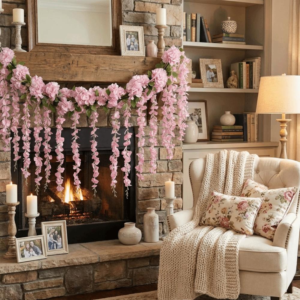 Floral Plants Artificial Lavender Vines Hanging Garland Cherry Blossom Vine  Birthday Party