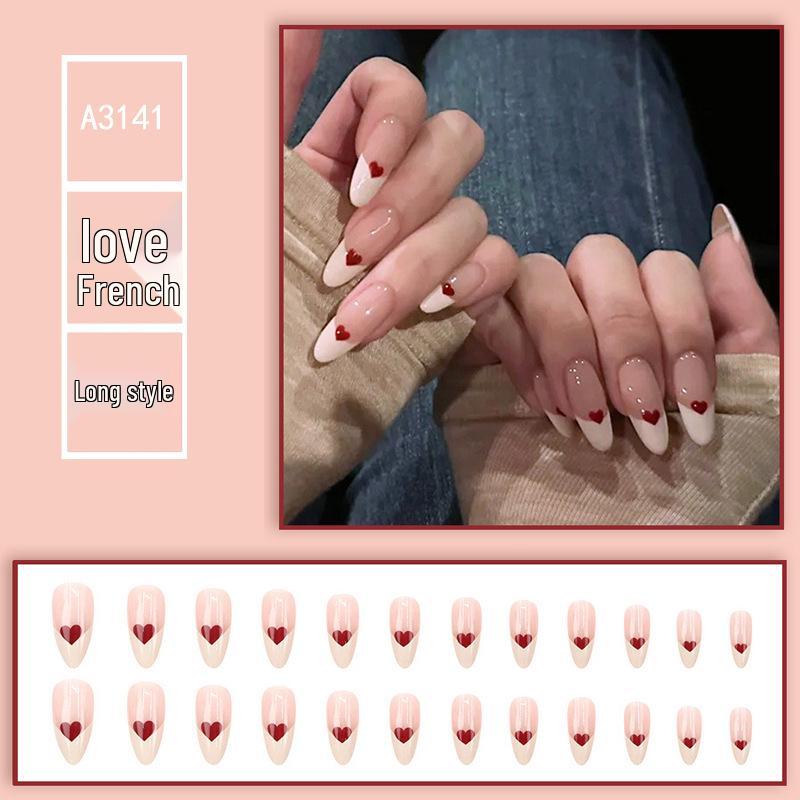 

Красные Сердца Длинные Миндалевидные Накладные Ногти - Простые, Универсальные Повседневные Патчи для Нейл-Арта, Один Размер