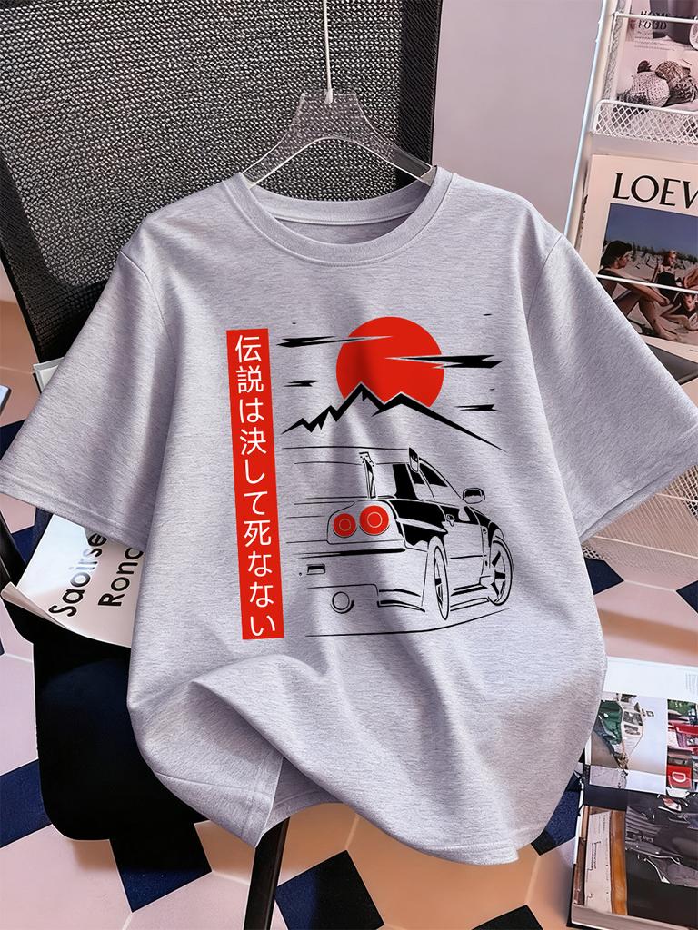 Car Is Heading At Sunrise Prints TShirts Women Summer Cotton Short Sleeve Tops ONeck Comfortable Loose T Shirt Casual Clothes