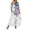 Ladies Casual Fashion Temperament Elegant Waist Patchwork Floral Print Long Dress