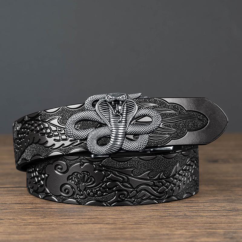 

Чоловічий шкіряний ремінь з головою дракона - Автоматичний, Ретро стиль, Коров яча шкіра