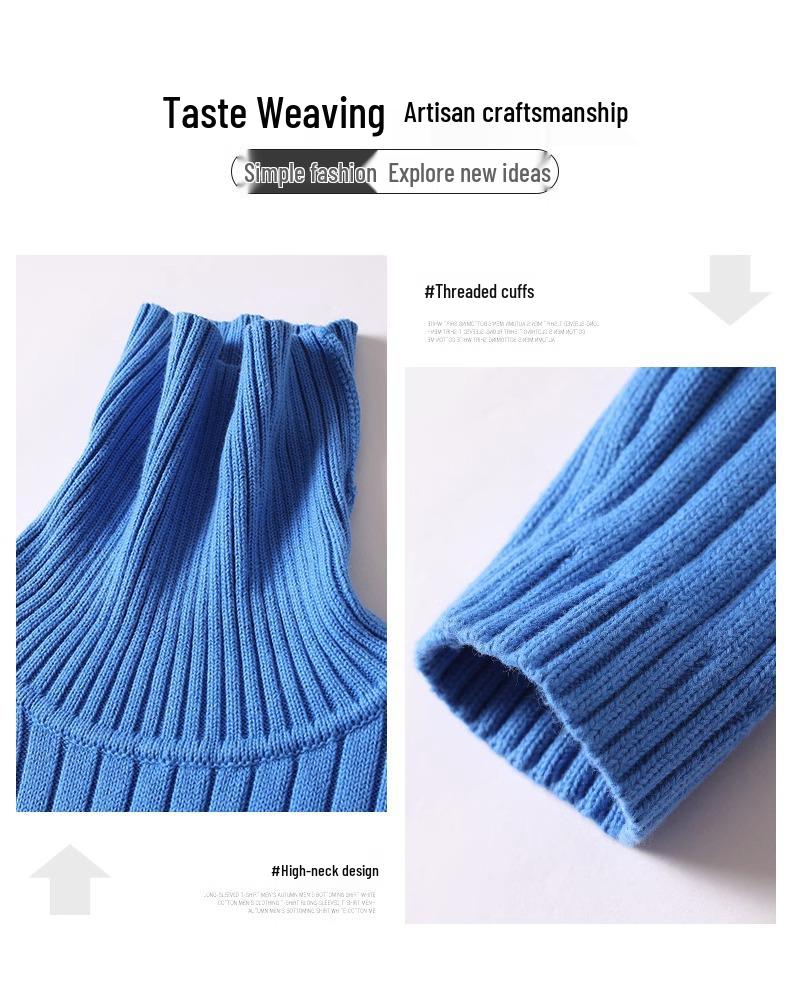 Men's Thickened High Neck Winter Sweater - Casual Trend, Light Luxury, Solid Color, Plus Size, Unisex