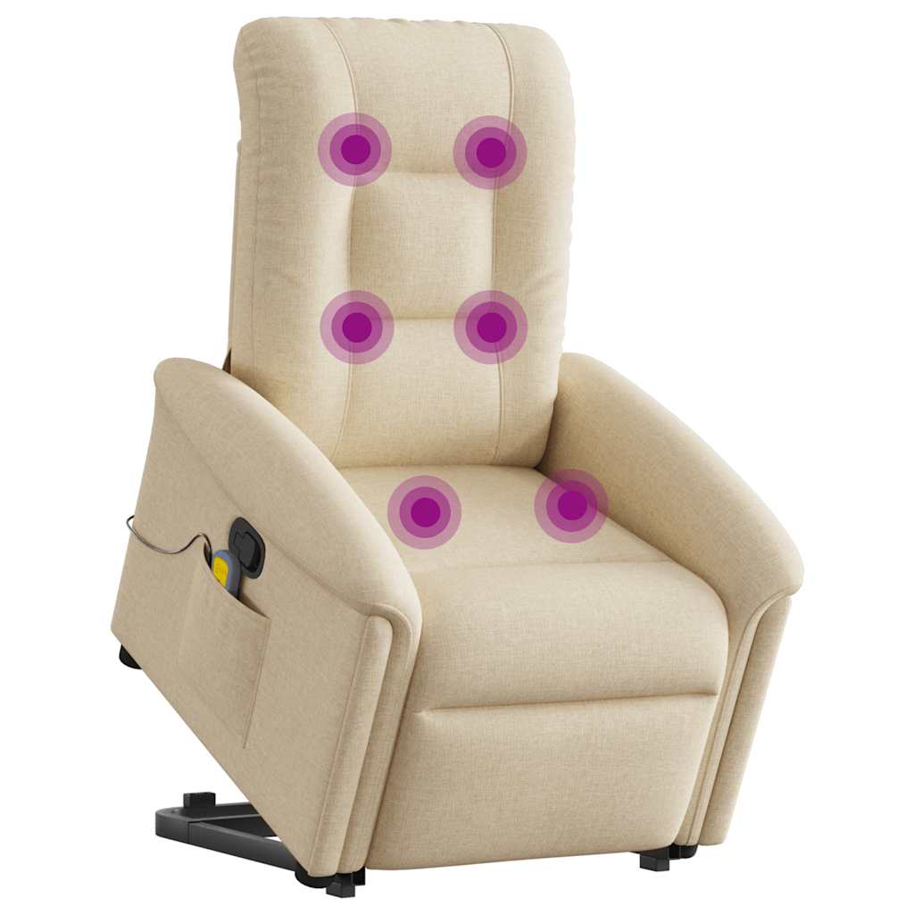 Lift-Up Massage Chair, Reclining, Cream, Fabric Upholstered