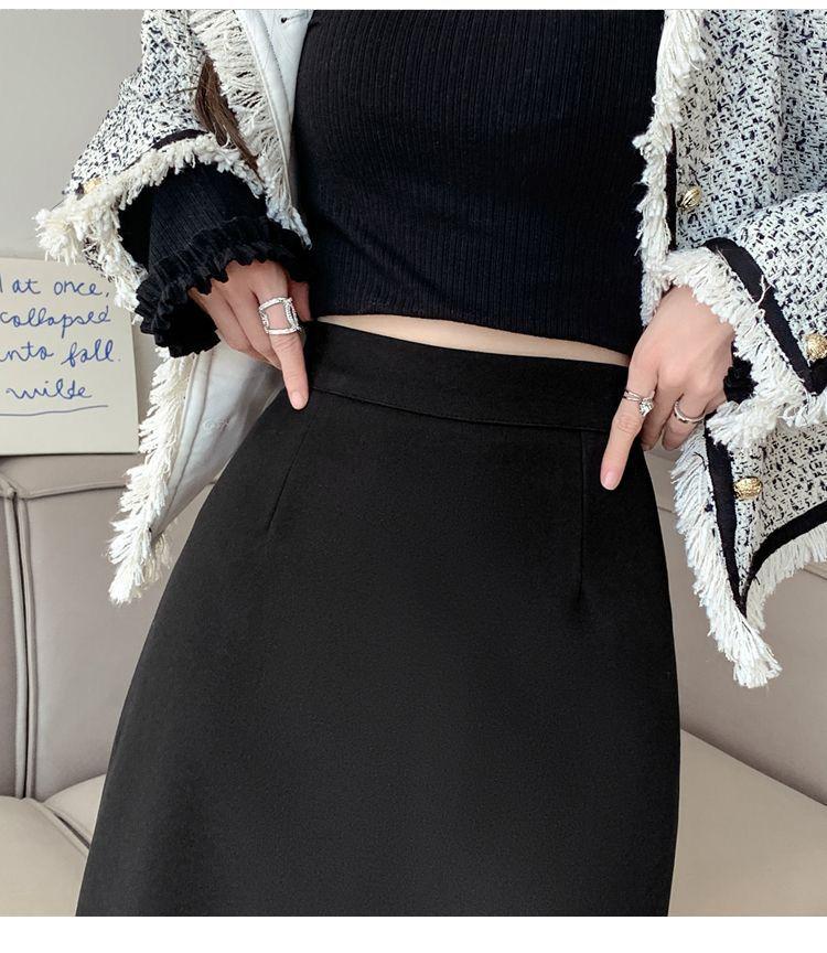 Women's 2025 Autumn Wool High-Waisted Mid-Length Pencil Skirt with Slit