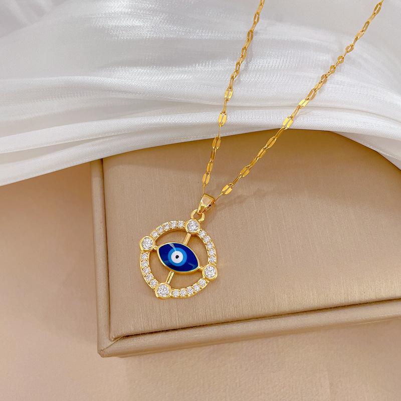 Round Eyes Light Luxury Temperament Gorgeous Full Diamond Necklace Female Versatile Collarbone Chain Titanium Steel Chain