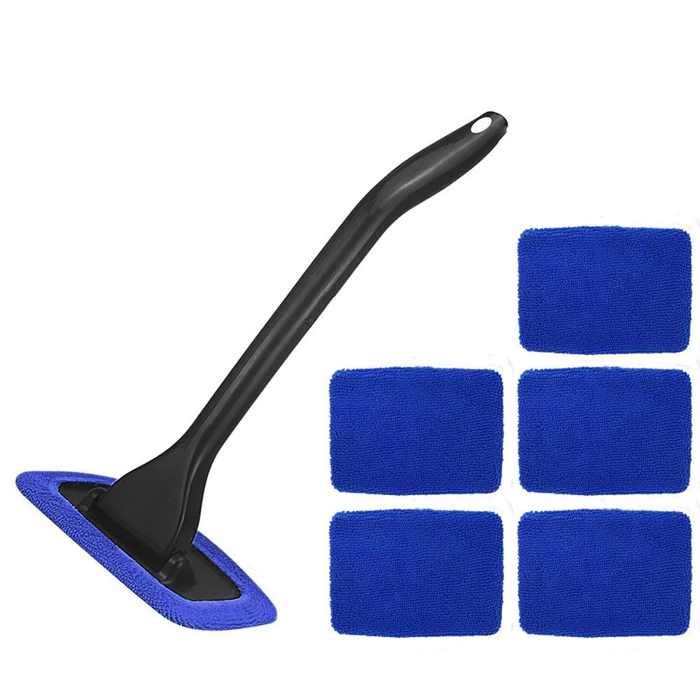 Car Windshield Cleaning Tool Front Windscreen Defogging Brush Household Glass Dust Cleaner with Washable Reusable Microfiber Pad