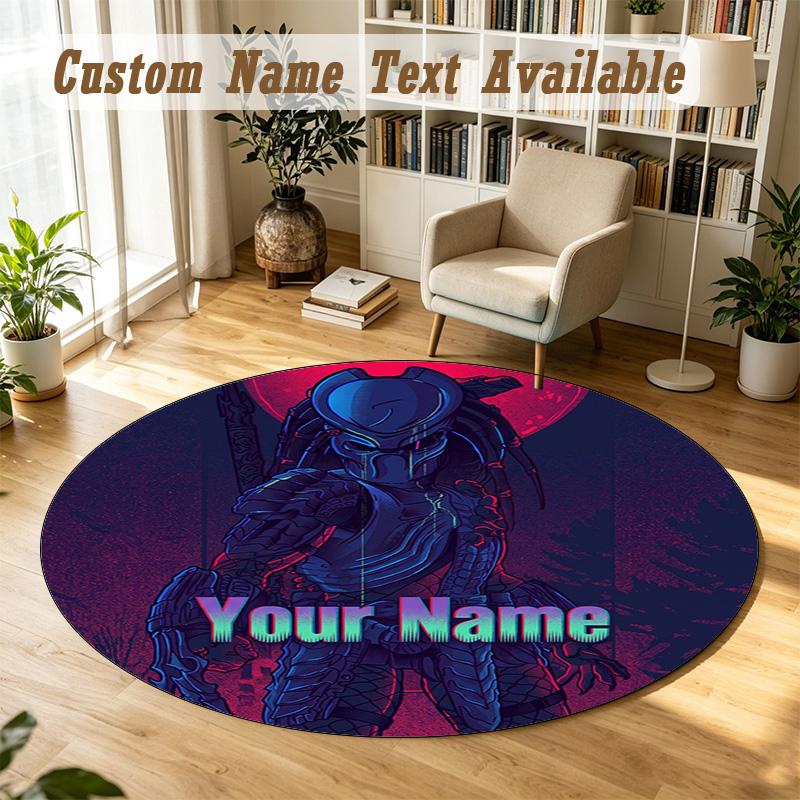 Predator Personalized Round Rug Support Custom Name, Soft Home Decor Mat