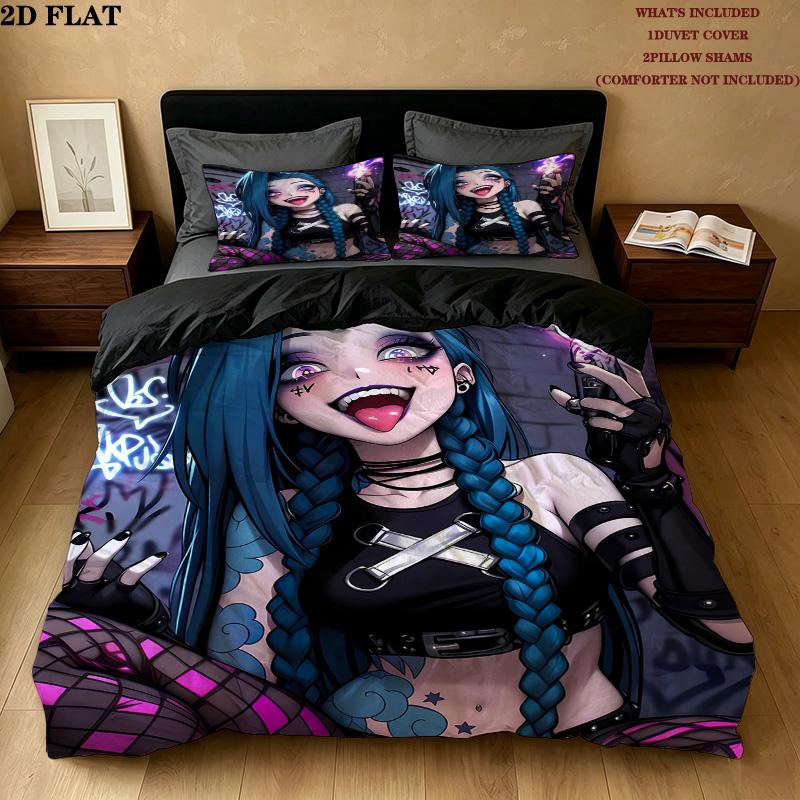 Jinx Pattern Bedding Quilt Set Quilt Cover Pillowcase Home Birthday Gift(1 * duvet cover + 2 * pillowcase, without core)