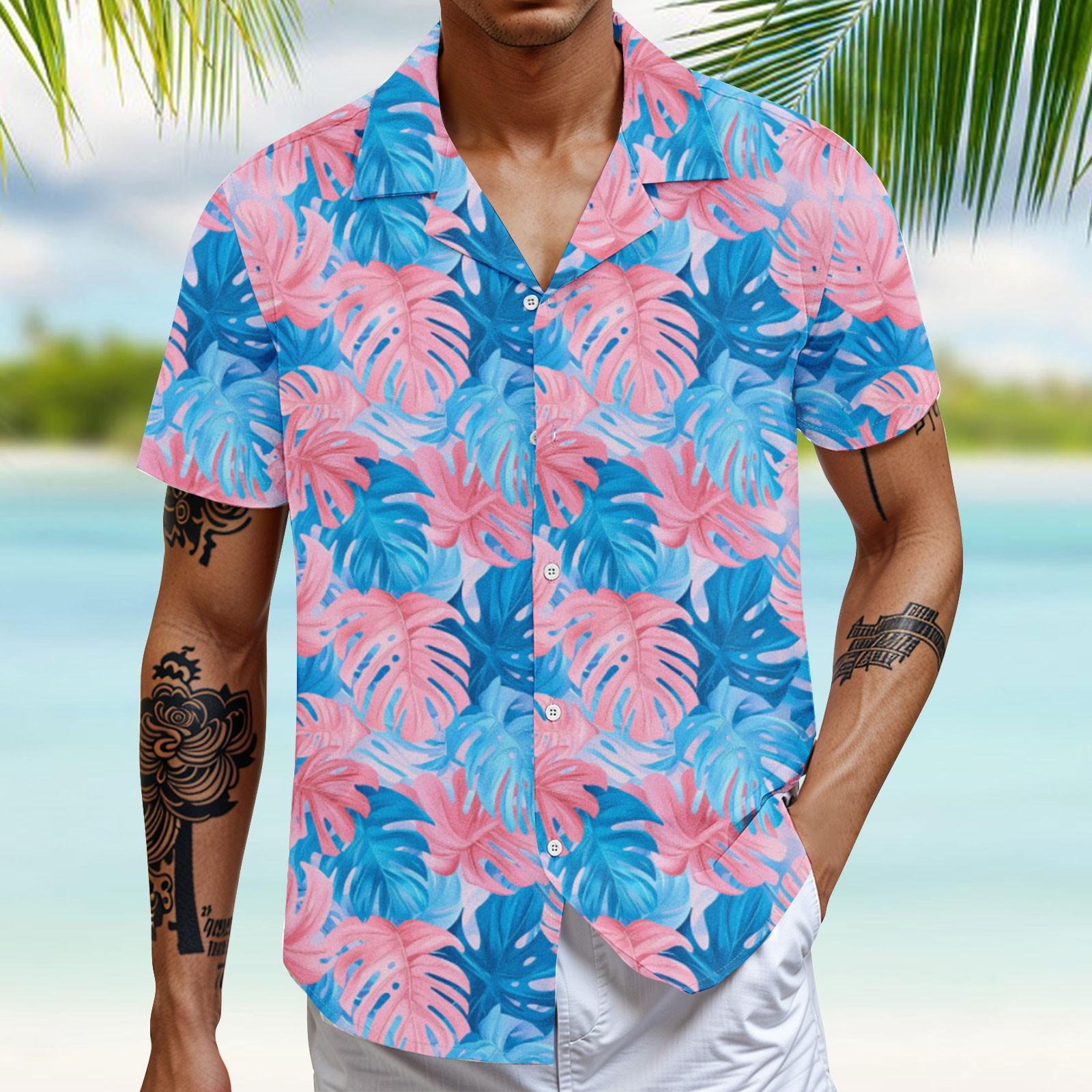 

Мужская повседневная свободная рубашка с короткими рукавами, модная рубашка с принтом, топ XL циан