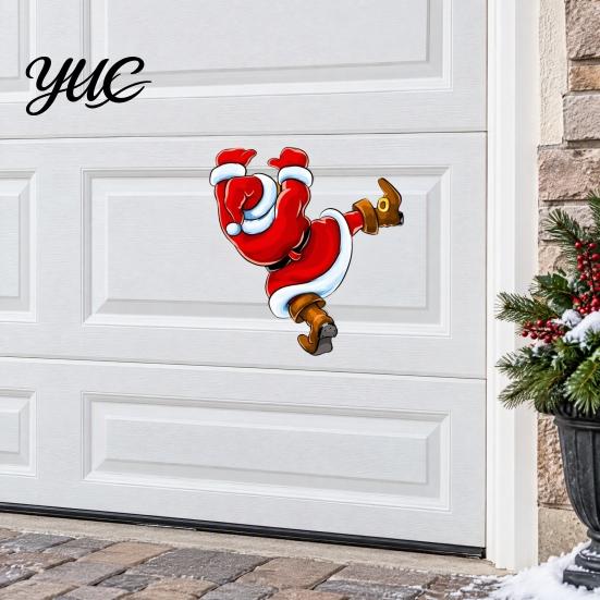 Removable Christmas Party Decals Hanging Santa Claus Car Sticker, Self Adhesive Decorative Decal, Body Waterproof PVC Auto Exterior Cling for