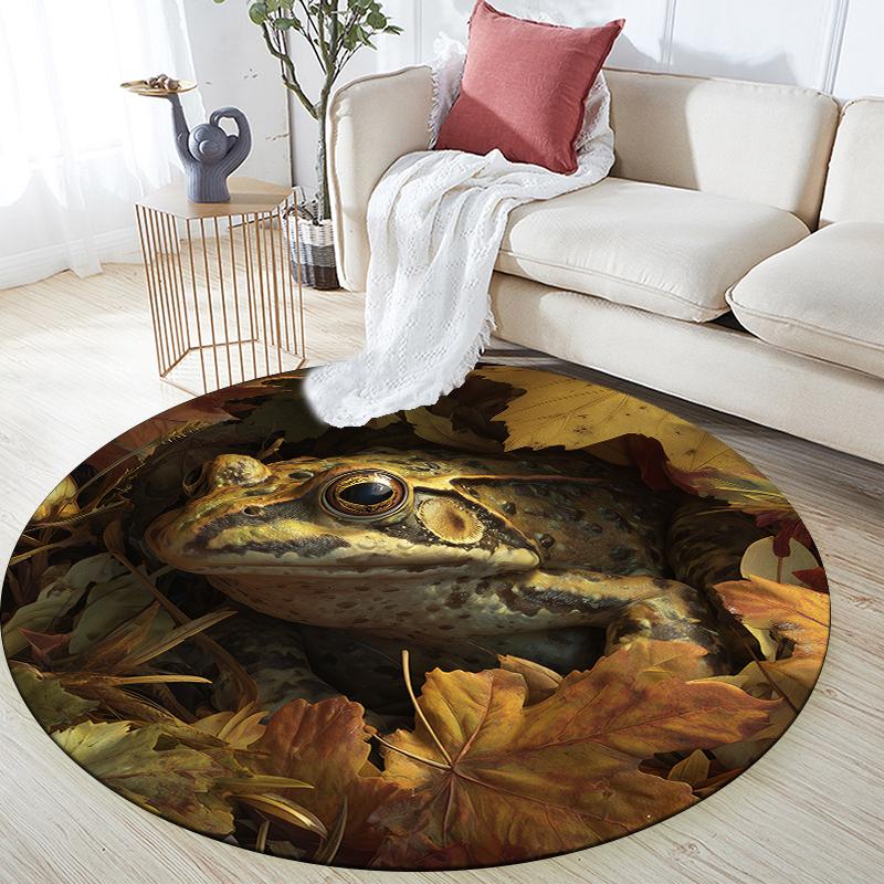 Frog and Leaves Pattern Round rug,Carpet Rug for Living Room Bedroom Sofa Playroom Decor,Non-slip Floor Mat,Holiday Gifts and Birthday Gifts