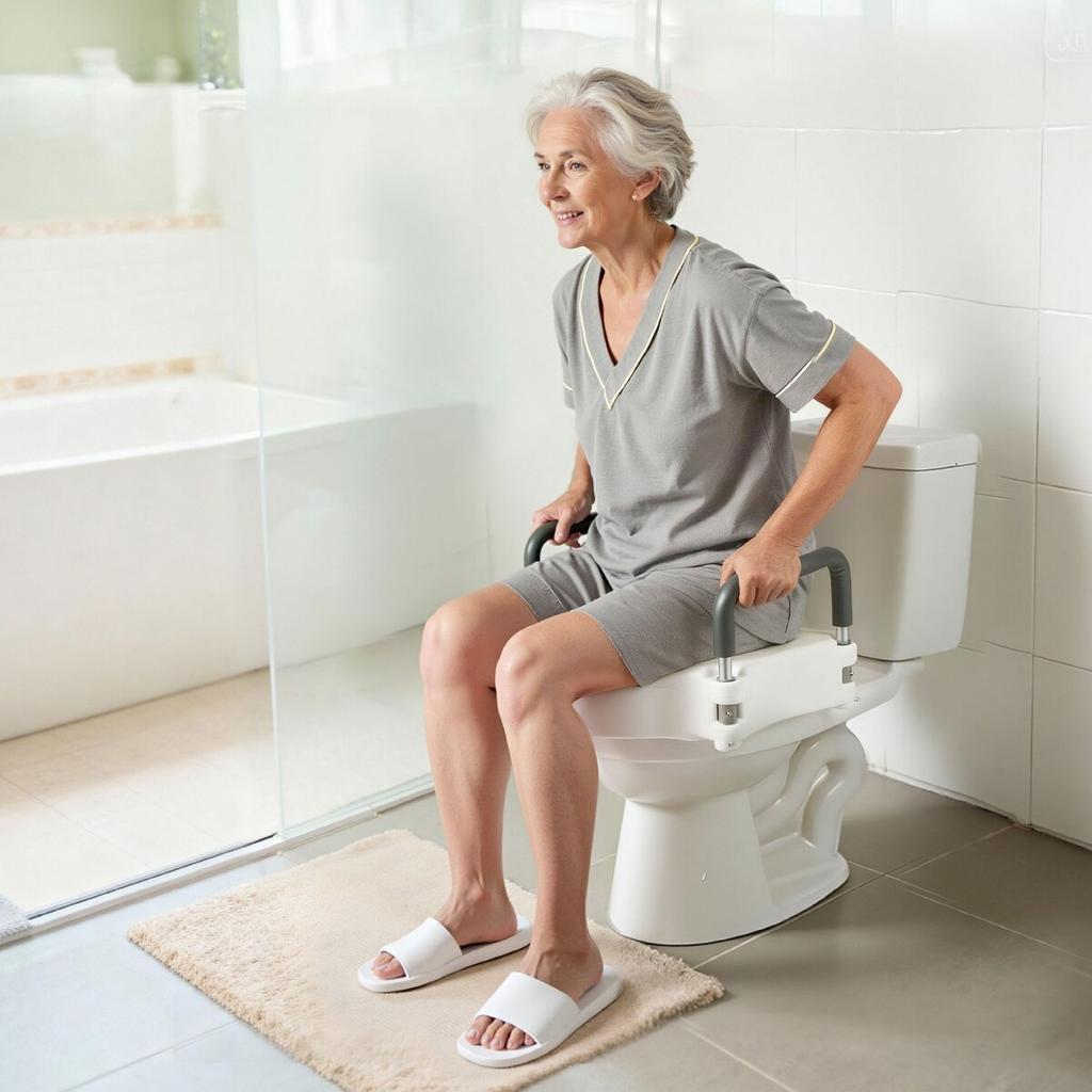 Raised Toilet Seat with Arms, 136.1 kg Load Capacity, 127 mm Lift Height, Widened Commode Elevated Toilet Seat Riser with Padded Handles for Seniors,