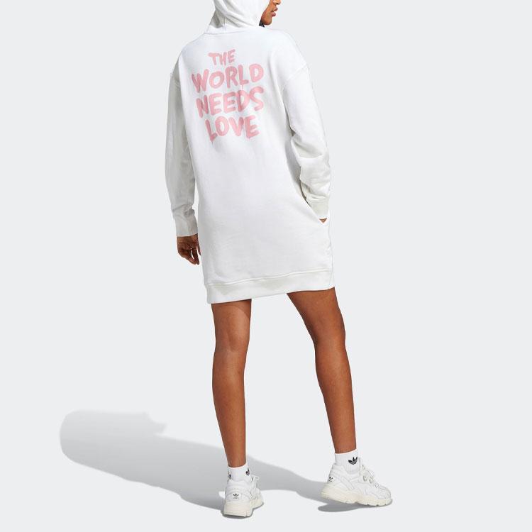 Adidas Collaboration Hooded Long-Sleeve Dress With Logo Print Women Dress White HY4270