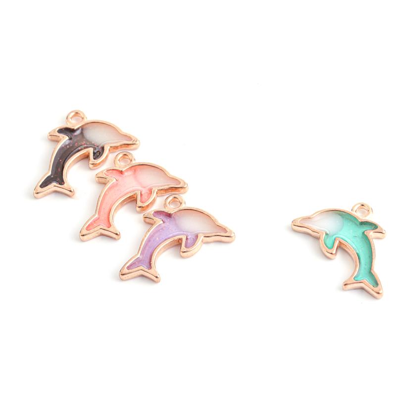 10pcs/lot Cute Alloy Dolphin Charms Color Drop Oil Pendant for DIY Bracelet Necklace Gifts Jewelry Making Findings Accessories