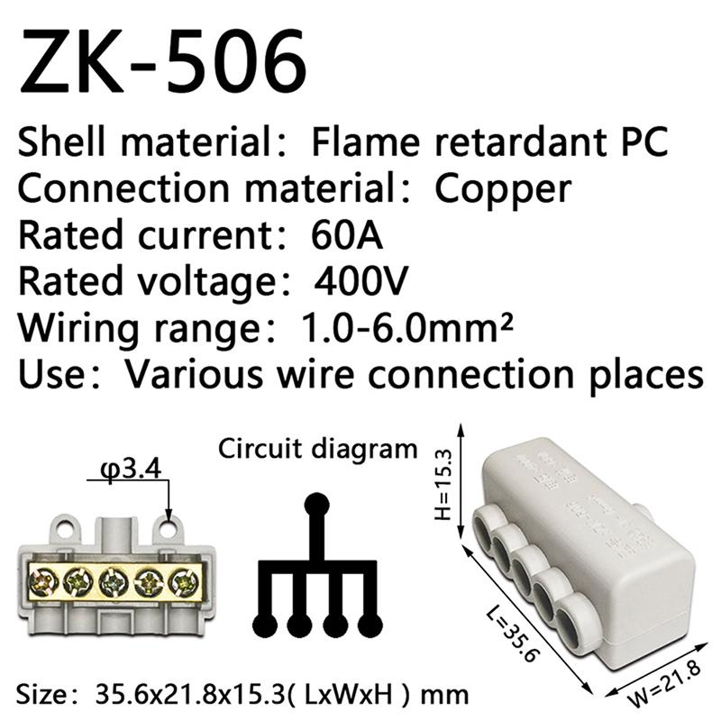 High Power Splitter Quick Wire Connector Terminal Block Electrical Cable Junction Box Zk-306 Zk-506 Zk-T06 Zk-T16 Connectors