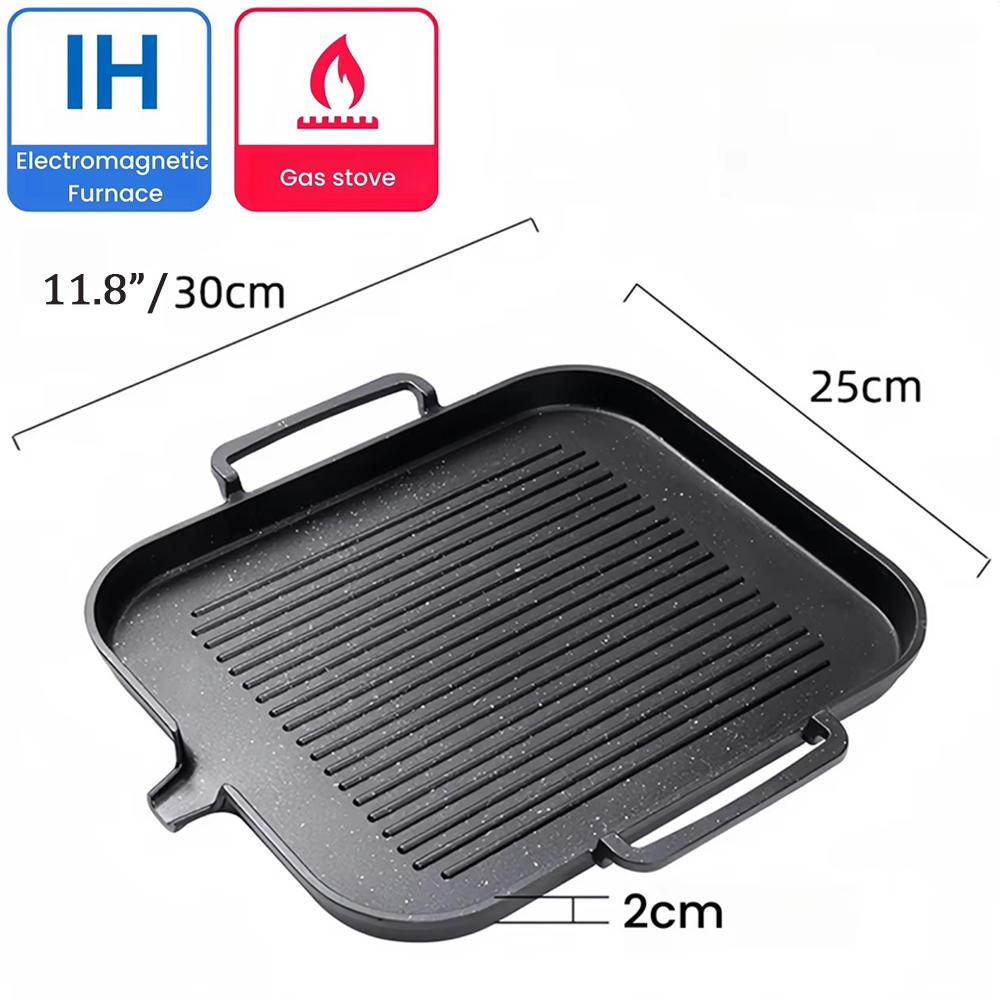 

Korean Grill Pan Nonstick Square Triple Slab Grilling Plate Smokeless Portable Skillet Outdoor Household Gas Induction Stove