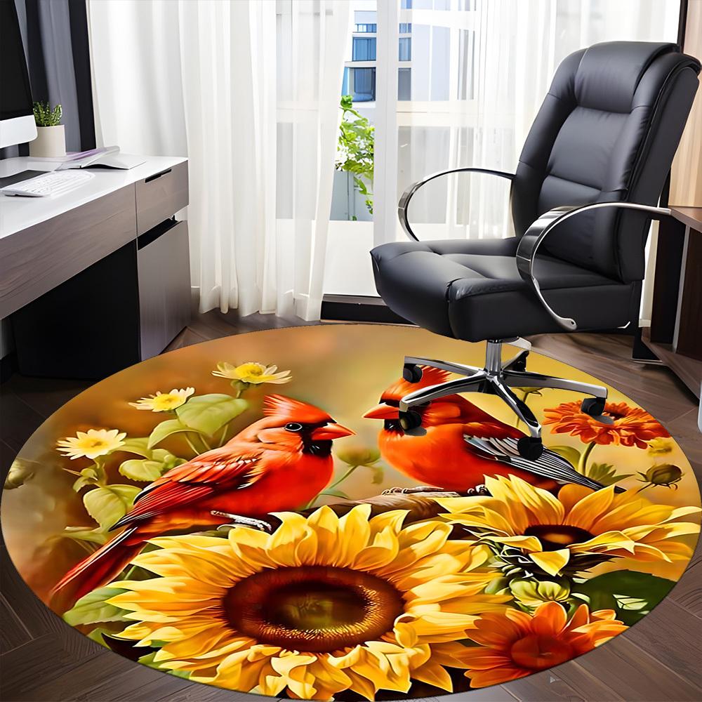 1PC Birds Sunflower Office Round Area Rug, Mat Suitable For Office, Under Office Chairs Bedroom Living Room Home Decor, Room Deco