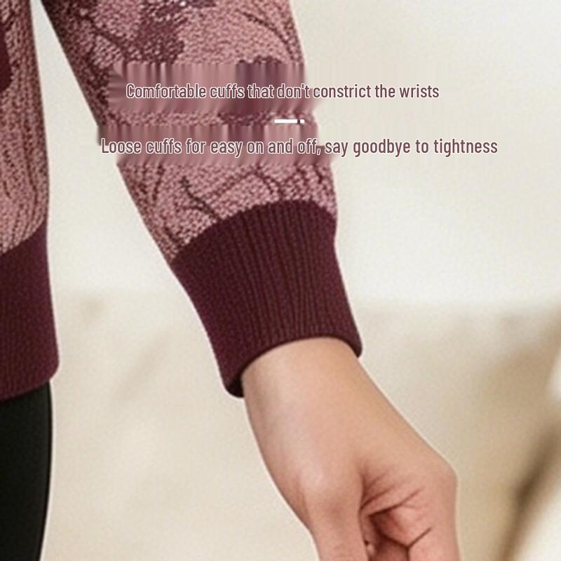 Yuzhaolin Elderly Women's Autumn Knit Zipper Cardigan