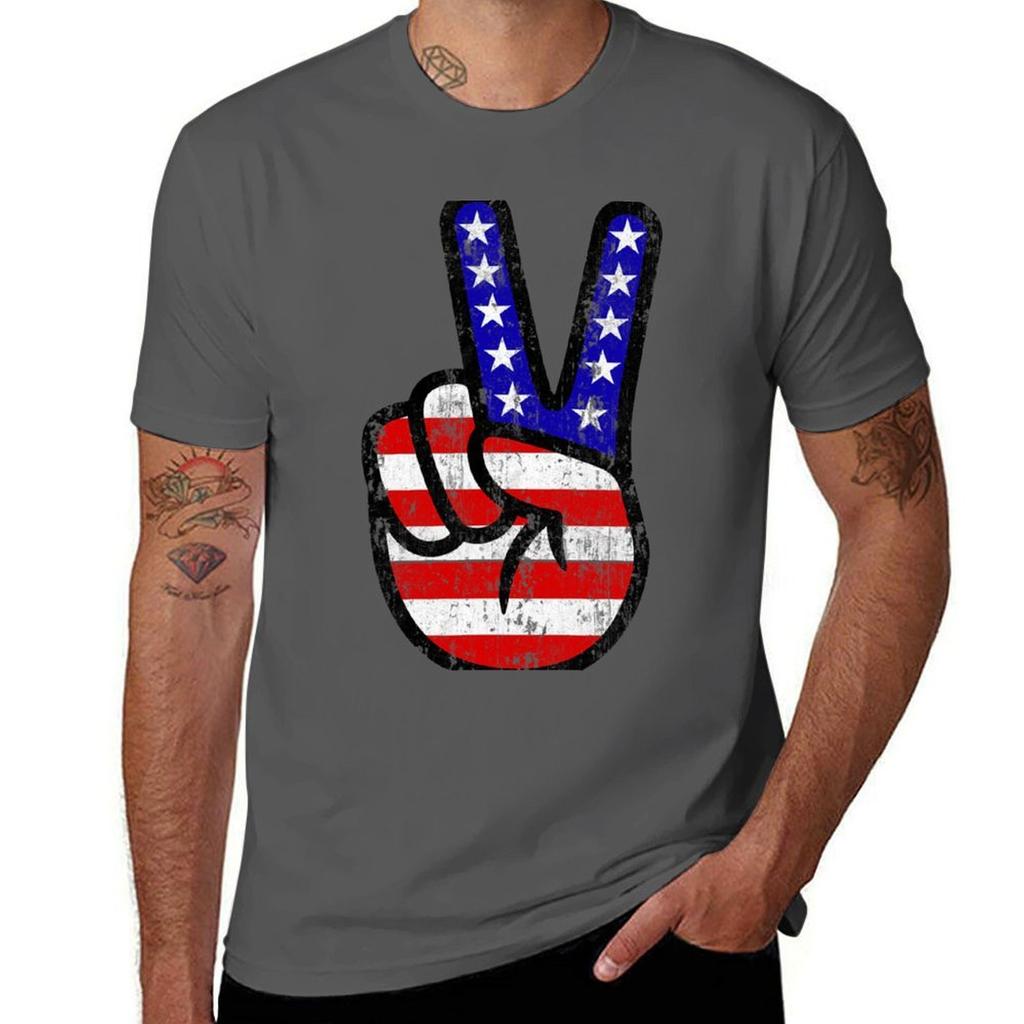 American Flag Peace Sign TShirt Plus Size Everyday Tee Shirt