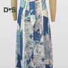 Women Vacation Dress Printed Patchwork Low-cut Square Neck Backless Sleeveless A-line Full Length Beach Maxi Dress Summer Strappy Dress