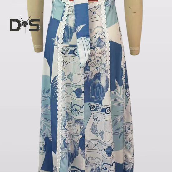 Women Vacation Dress Printed Patchwork Low-cut Square Neck Backless Sleeveless A-line Full Length Beach Maxi Dress Summer Strappy Dress