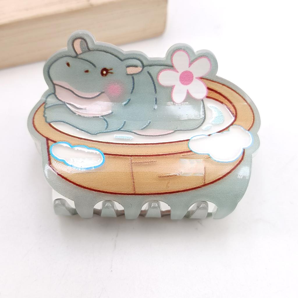 Cute Miss Hippo Hair Claw Flower Acrylic Small Shark Clip Set Headwear Geometry Cartoon Capybara Hair Clip For Girls