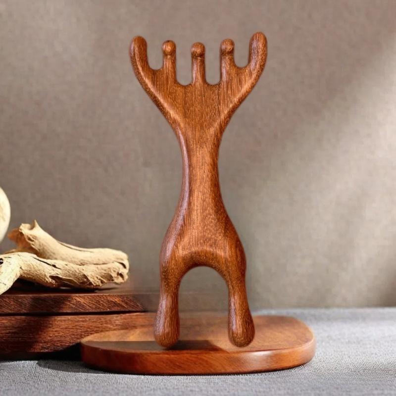 

Двусторонняя расческа-грабли с шестью зубцами из смолы в форме оленьих рогов, многофункциональный скребок-массажер для носа, скребок для головы, лифтинг для глаз, лица, шеи коричневый