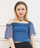 Kathrin Chiffon Shirred T-Shirt Blue