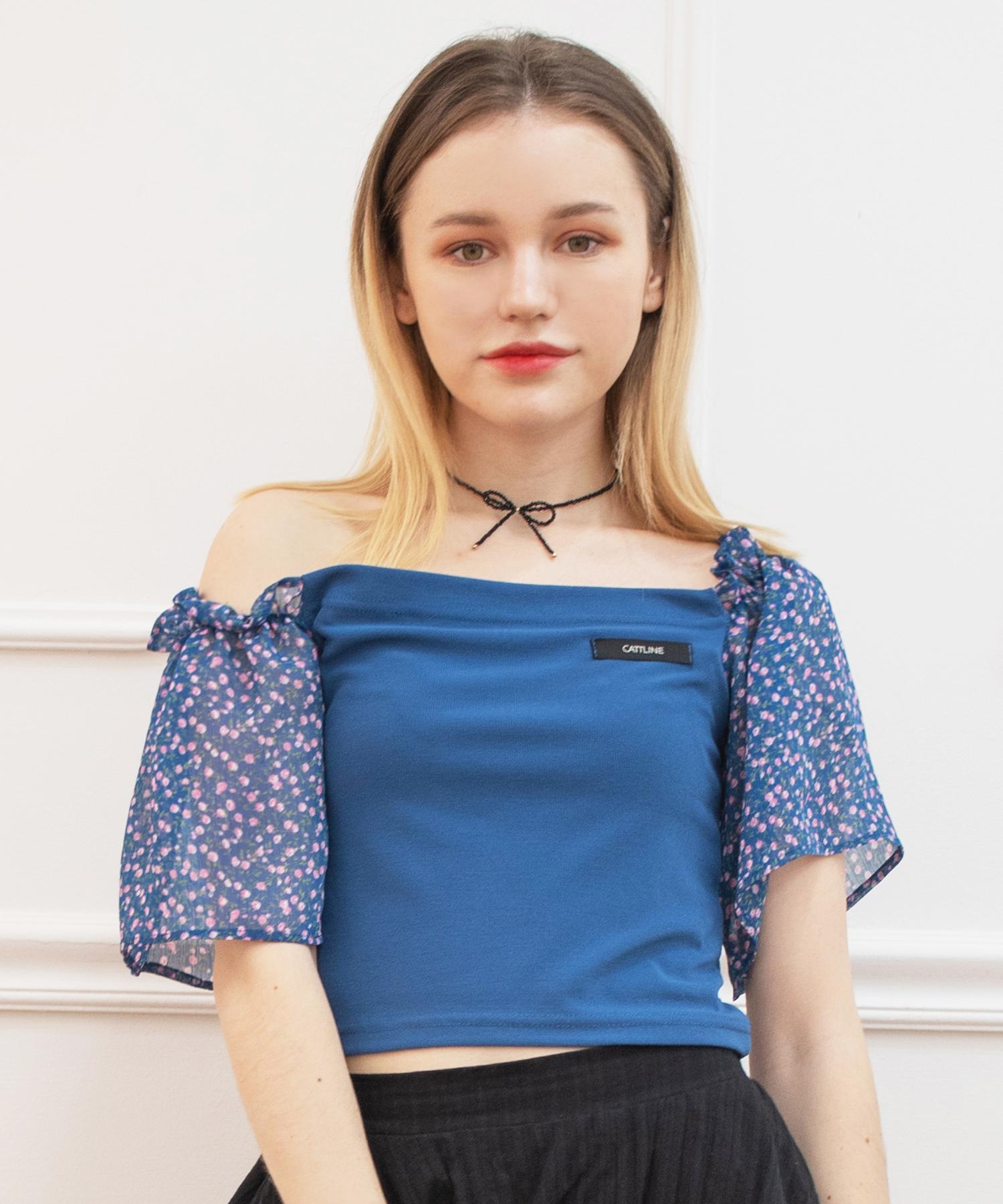 Kathrin Chiffon Shirred T-Shirt Blue Blue