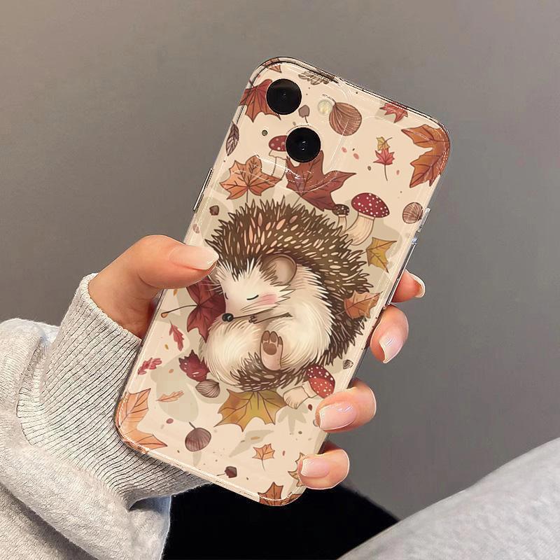 Autumn Cute Hedgehog Design Clear Phone Case For Samsung Galaxy S25 S24 Ultra S23 FE S22 Plus A16 A36 A56 A55 A54 A53 A35 Cover