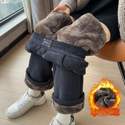 Winter Wide Leg Pants Women Autumn Plush Pants Women Extra Thick Lamb Fleece Warm Straight  Pants Joggers Women