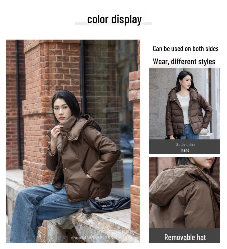 2024 Women's Winter Reversible Down Jacket - Short, Warm, 90% Goose Down