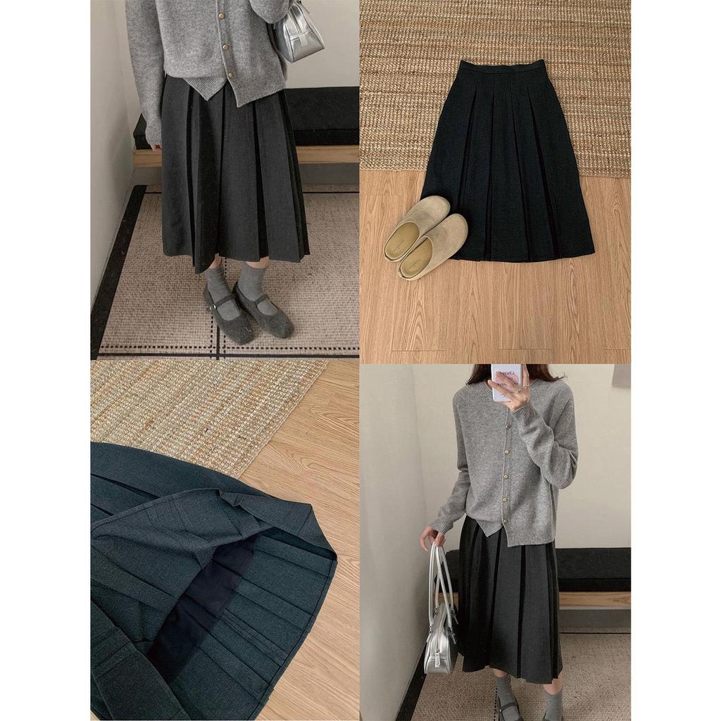 Herbst/Winter Mittellanger Wollfaltenrock - Schlankmachend, Hüftbedeckend, Vielseitiges Basic.