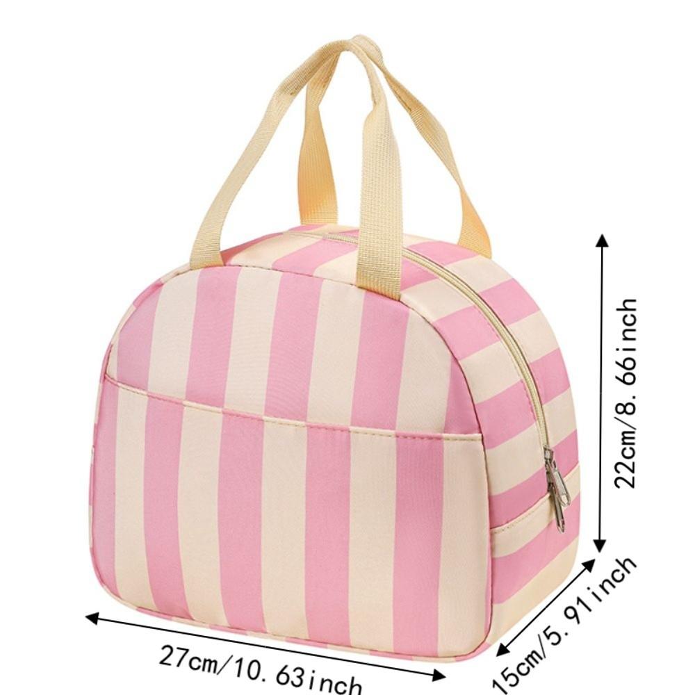 Practical Striped Pattern Insulated Lunch Bag Large Capacity Handheld Lunch Box Bag Fresh-Keeping Leakproof Mommy Bag