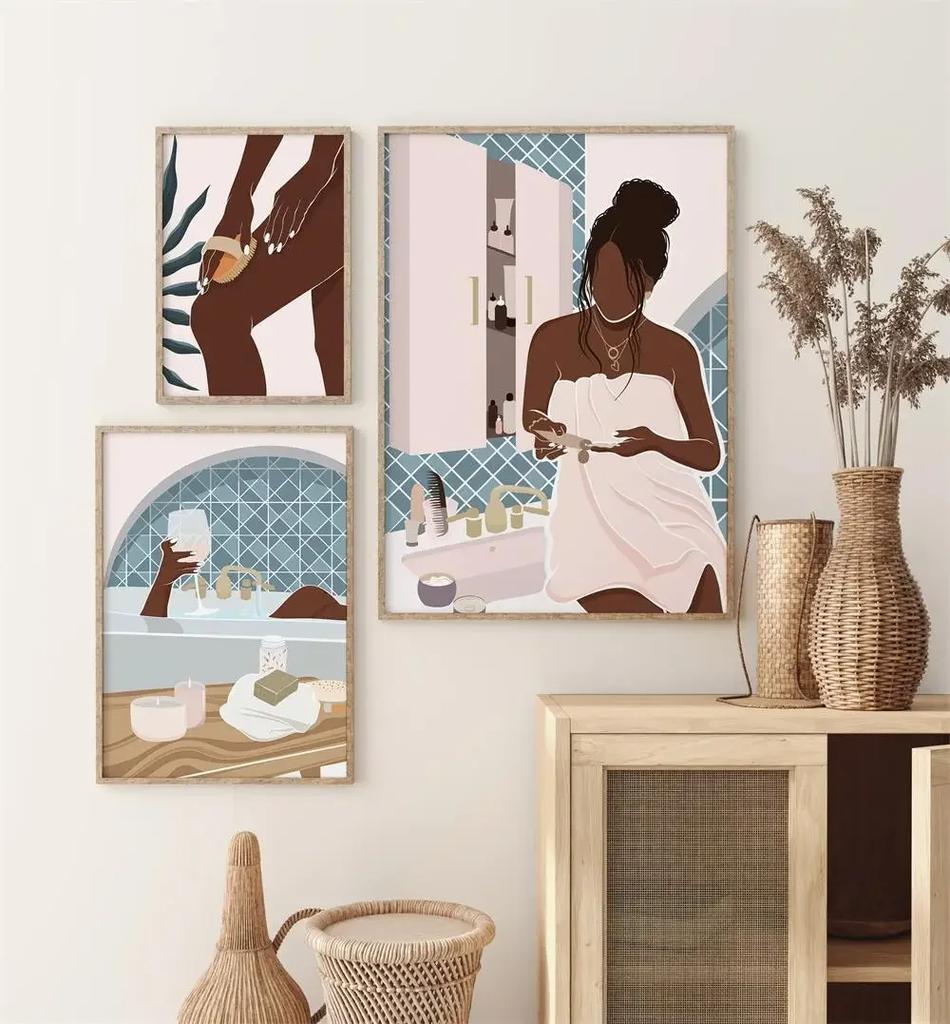 Take A Bath Boho Poster Black Woman Feminism Nordic Art Print Body Care Canvas Painting Wall Picture Living Room Bathroom Decor